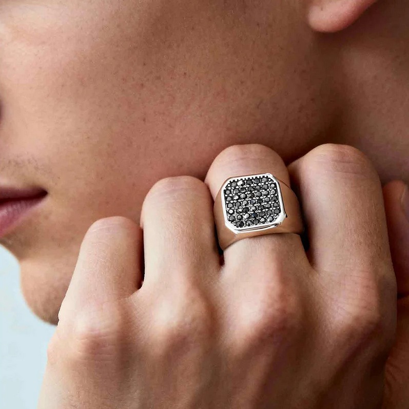 Men’s Stainless Steel A+ Grey Zirconia Big Square Signet Ring (Size 8-12) - Image 3