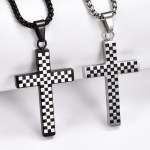 Quality 316L Stainless Steel Match Flag Square Checkered Cross Pendant Necklace