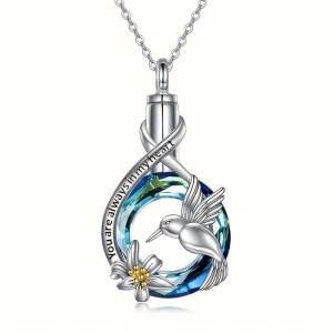 “Always in my heart” Hummingbird Crystal Cremation Keepsake Pendant Necklace