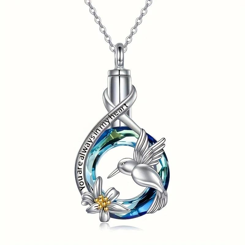 “Always in my heart” Hummingbird Crystal Cremation Keepsake Pendant Necklace