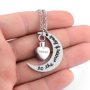 Elegant Stainless Steel “Moon & Back” Cremation Heart Pendant Necklace