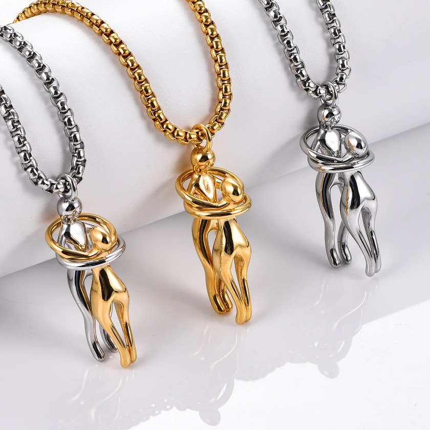 Quality Stainless Steel Couples/Lovers Hugging Pendant Necklace – 20″