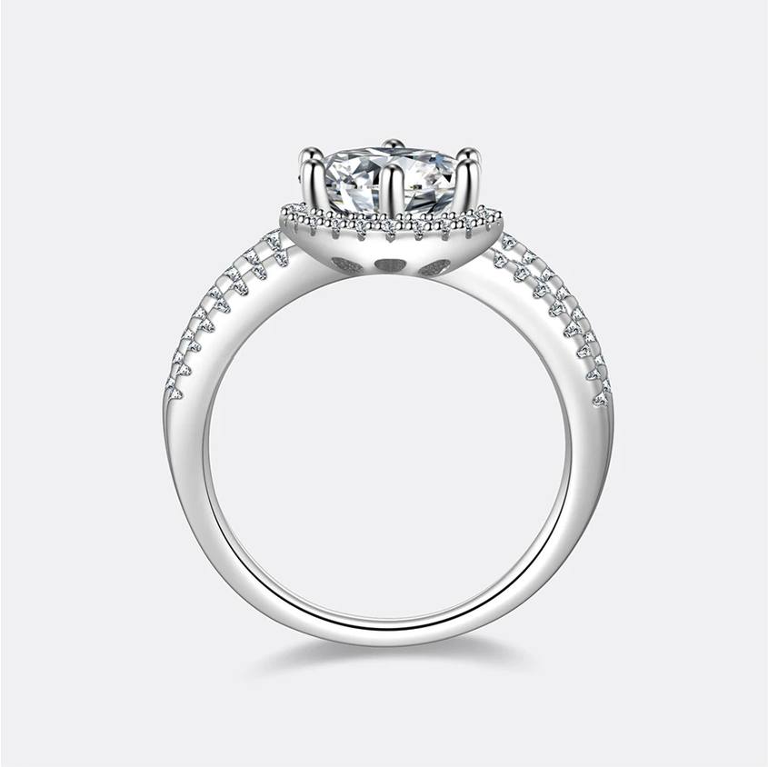 Luxurious 18K 925 Sterling Silver 2CT Moissanite Halo Ring (Size 5-9) - Image 4