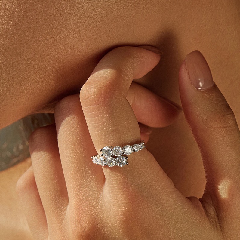 Genuine 925 Sterling Silver Full Moissanite Geometric Design Ring (Size 5-9) - Image 3