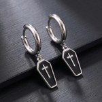 Quality Stainless Steel Coffin Cross Design Hoop Drop Earrings