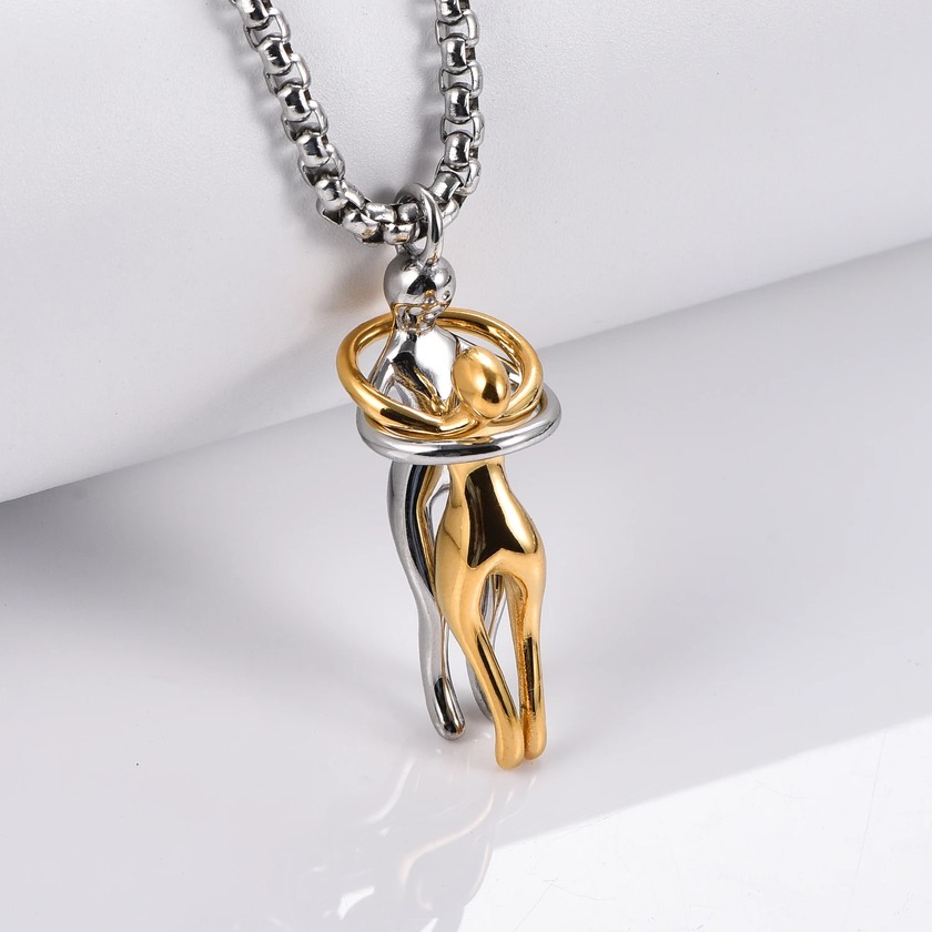 Quality Stainless Steel Couples/Lovers Hugging Pendant Necklace – 20″ - Image 2