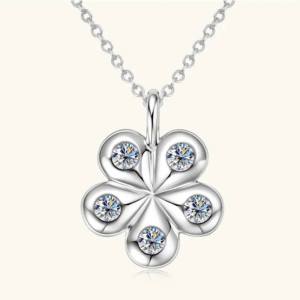 18K 925 Sterling Silver 0.5CT Full Moissanite Flower Pendant Necklace (19″)