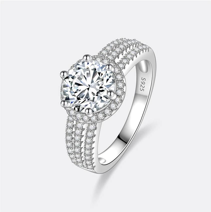 Luxurious 18K 925 Sterling Silver 2CT Moissanite Halo Ring (Size 5-9) - Image 3