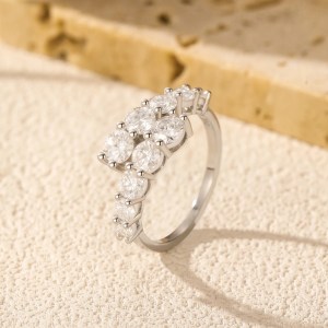 Genuine 925 Sterling Silver Full Moissanite Geometric Design Ring (Size 5-9)