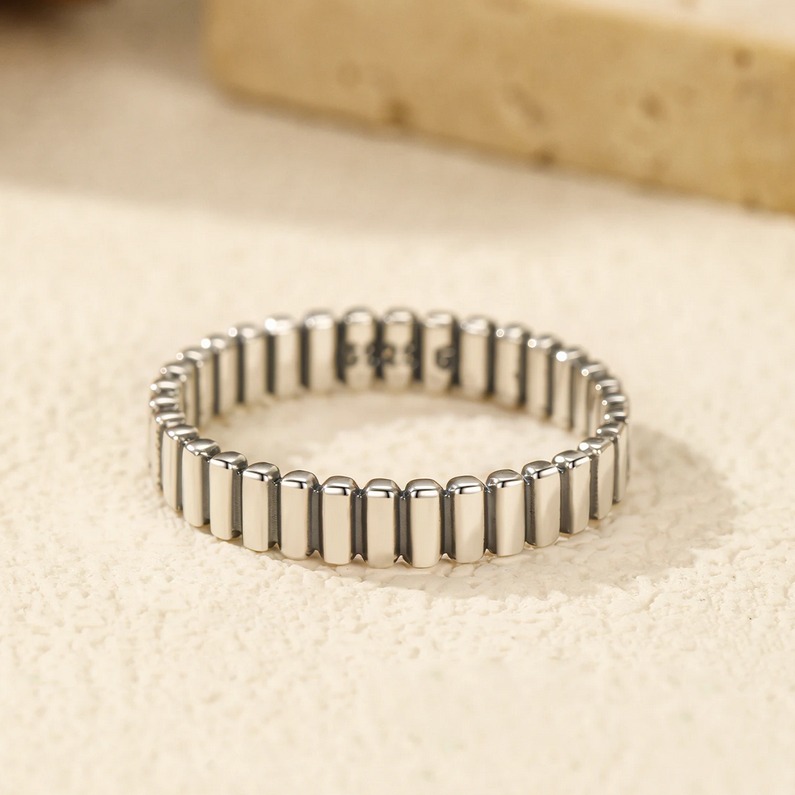 Genuine 925 Sterling Silver Stackable Geometric Eternity Band (Size 5-9) - Image 2