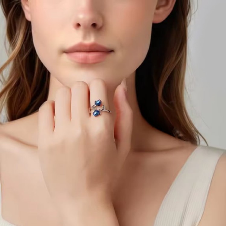 Exquisite 18K 925 Sterling Silver 3D Blue Rose Adjustable Flower Ring (Size 7-9) - Image 4