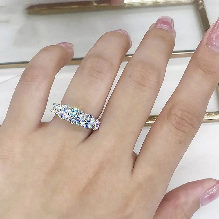 18K 925 Sterling Silver 3.6CT A5 Dazzling Zirconia 5-Stone Ring (Size 4-11) - Image 2