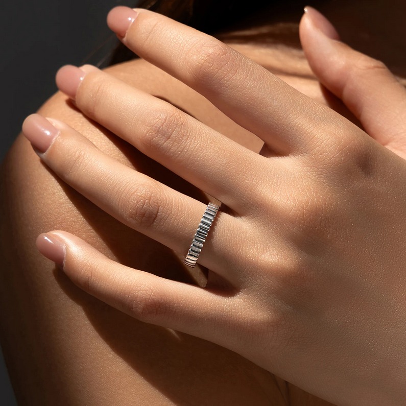 Genuine 925 Sterling Silver Stackable Geometric Eternity Band (Size 5-9) - Image 3