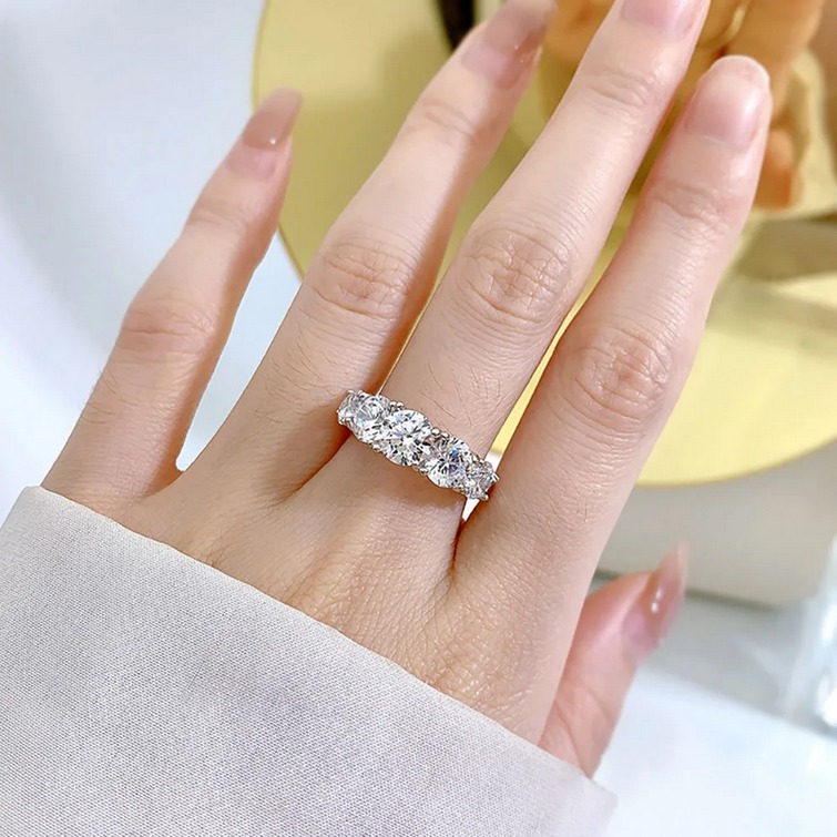 18K 925 Sterling Silver 3.6CT A5 Dazzling Zirconia 5-Stone Ring (Size 4-11) - Image 3