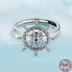Platinum 925 Sterling Silver Vintage Ship Rotation Rudder Adjustable Ring (7-9)