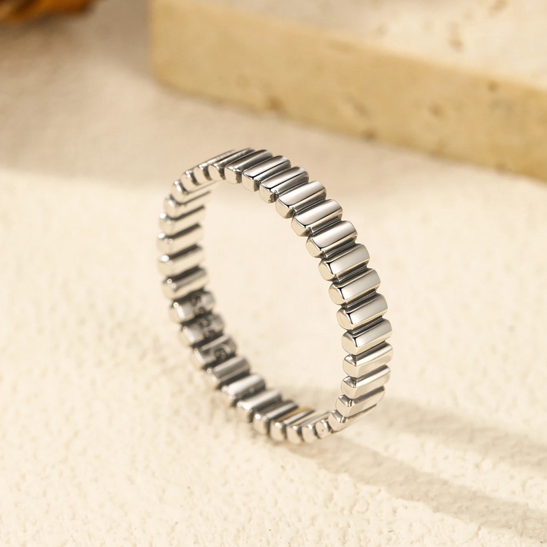 Genuine 925 Sterling Silver Stackable Geometric Eternity Band (Size 5-9)