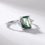 Genuine 925 Sterling Silver 3CT Natural Moss Agate Creative Ring (Size 6-8)