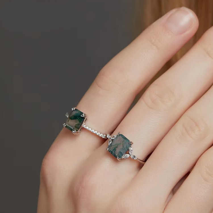 Genuine 925 Sterling Silver 3CT Natural Moss Agate Creative Ring (Size 6-8) - Image 3