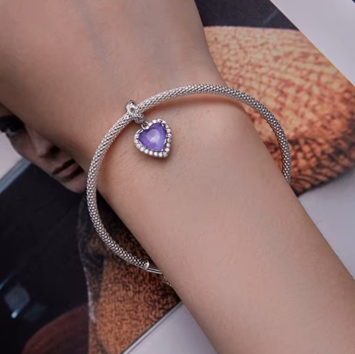 Platinum 925 Sterling Silver Infinity Love Purple Heart Charm Fit Pendant - Image 2