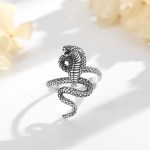 Genuine 925 Sterling Silver Retro Cobra Snake Adjustable Ring (Size 8-10)
