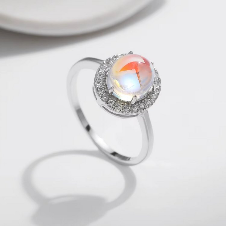 Luxury 925 Sterling Silver Exquisite 1.5CT Moonstone Oval Ring (Size 5-8.5)