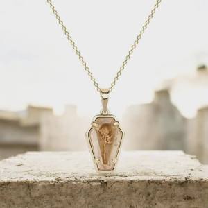 Creative 18K Zinc Rose Coffin Pendant + Stainless Steel Necklace (Silver, Gold)