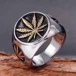 Men’s SOLID 316L Stainless Steel Maple Leaf Polished Signet Ring (Size 8-14)