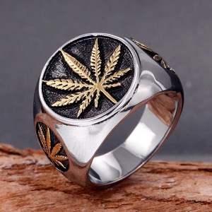 Men’s SOLID 316L Stainless Steel Maple Leaf Polished Signet Ring (Size 8-14)