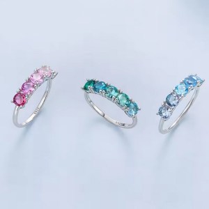 18K 925 Sterling Silver Transparent 5-Stone Gradient Eternity Ring (Size 6-8)