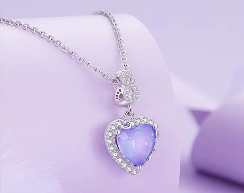 Platinum 925 Sterling Silver Infinity Love Purple Heart Charm Fit Pendant