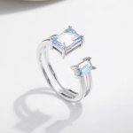 925 Sterling Silver Light Blue Emerald Cut Zirconia Adjustable Ring (Size 5.5-7)