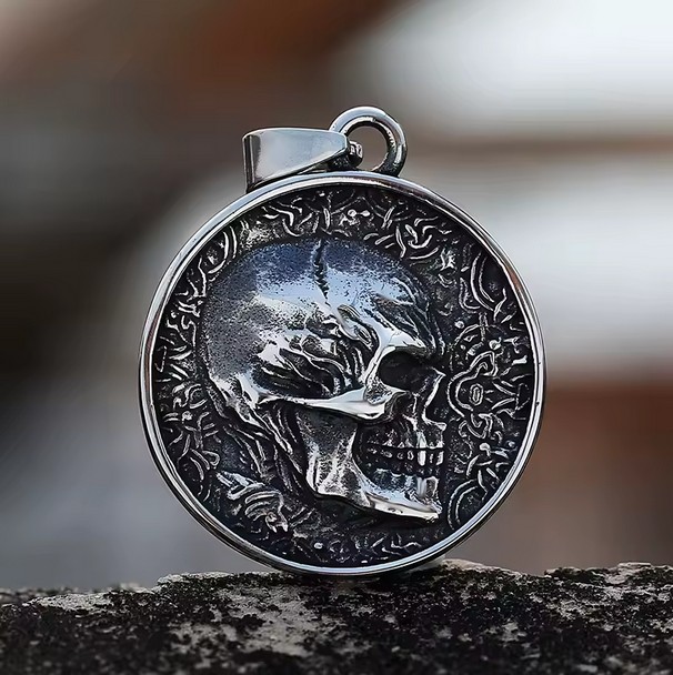 Men’s Vintage 316L Stainless Steel 2 Sided Skull Retro Skeleton Pendant Necklace - Image 4