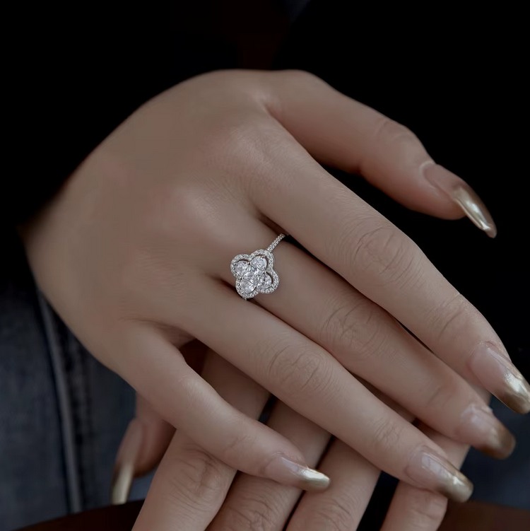 Platinum 925 Sterling Silver A+ Dazzling Zirconia Creative Clover Ring (Size 5-9) - Image 3