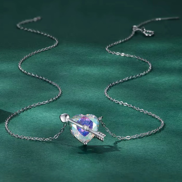 Platinum 925 Sterling Silver Cupid’s Love Rainbow Crystal Pendant Choker (17″) - Image 3