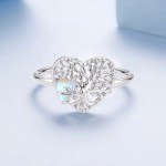 18K 925 Sterling Silver Tree Of Life Moonstone Heart Adjustable Ring (Size 6-8)