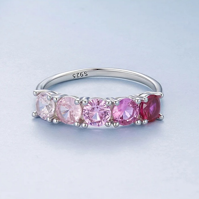 18K 925 Sterling Silver Transparent 5-Stone Gradient Eternity Ring (Size 6-8) - Image 8