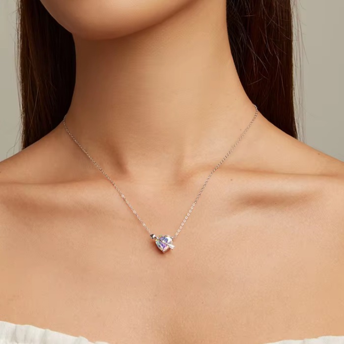 Platinum 925 Sterling Silver Cupid’s Love Rainbow Crystal Pendant Choker (17″) - Image 2