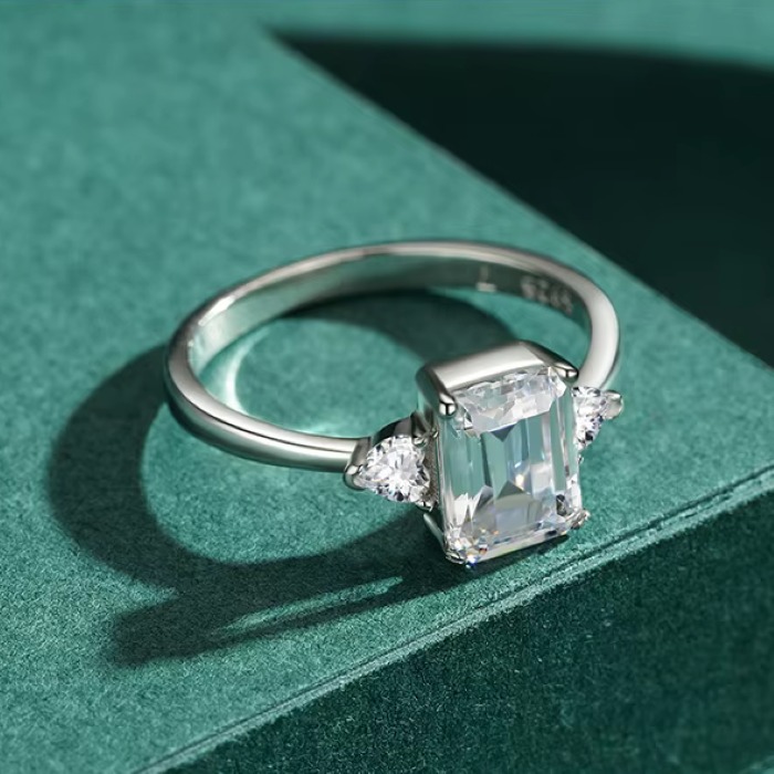 Luxury 925 Sterling Silver 2CT Emerald Cut A+ Dazzling Zirconia Ring (Size 5-9) - Image 3