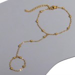 Stainless Steel Round Beaded Chain Connected Ring Bracelet – 8″ (Silver, Gold)