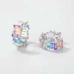 Luxury 925 Sterling Silver Rainbow Crystal Emerald Cut Zirconia Hoop Earrings