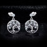 Rhodium 925 Sterling Silver Blue Spinel Tree Of Life Dangle Drop Earrings