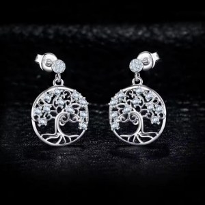 Rhodium 925 Sterling Silver Blue Spinel Tree Of Life Dangle Drop Earrings