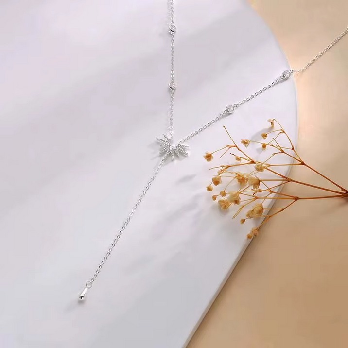 Elegant Stainless Steel Y-Shaped Zirconia Long Tassel Pendant Choker – 17″ - Image 3
