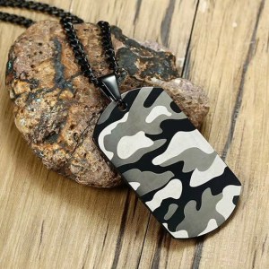 Men’s 316L Stainless Steel Army Camouflage Tag Pendant Necklace – 60cm