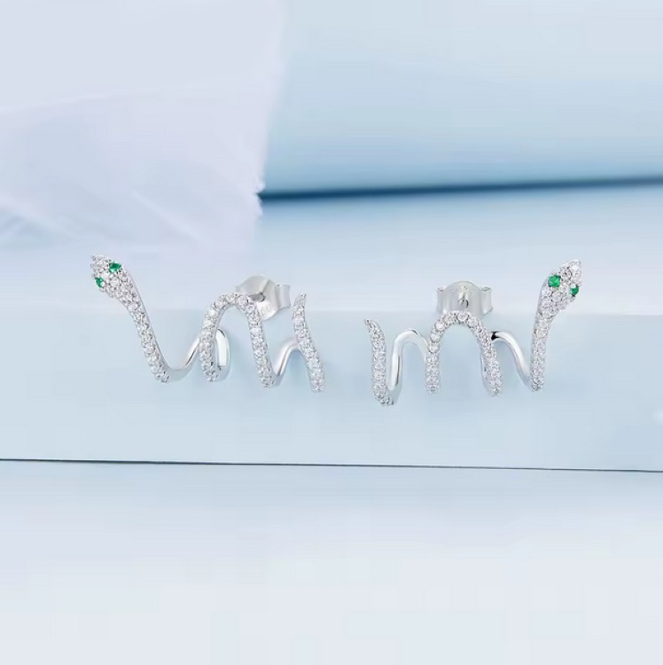 Platinum + Sterling Silver Post Multi-layer Snake Stud Earrings