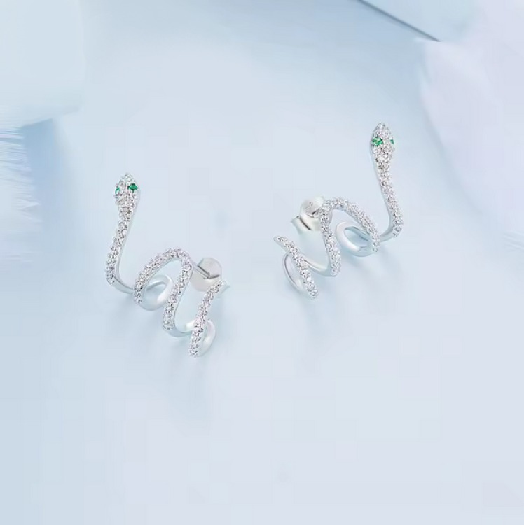 Platinum + Sterling Silver Post Multi-layer Snake Stud Earrings - Image 3