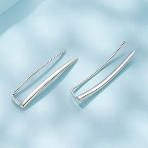 Elegant 925 Sterling Silver Curved Long Stud Earrings