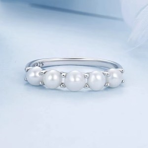 Platinum 925 Sterling Silver Natural Pearl Delicate Ring (Size 6-7.75)