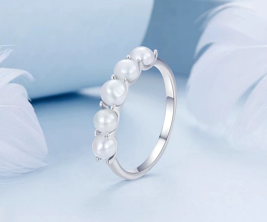 Platinum 925 Sterling Silver Natural Pearl Delicate Ring (Size 6-7.75) - Image 3