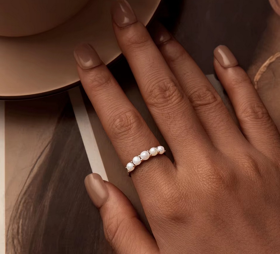 Platinum 925 Sterling Silver Natural Pearl Delicate Ring (Size 6-7.75) - Image 2